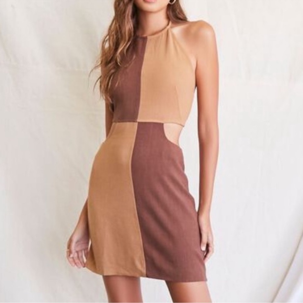 Forever21 two tone brown halter mini dress. Size S